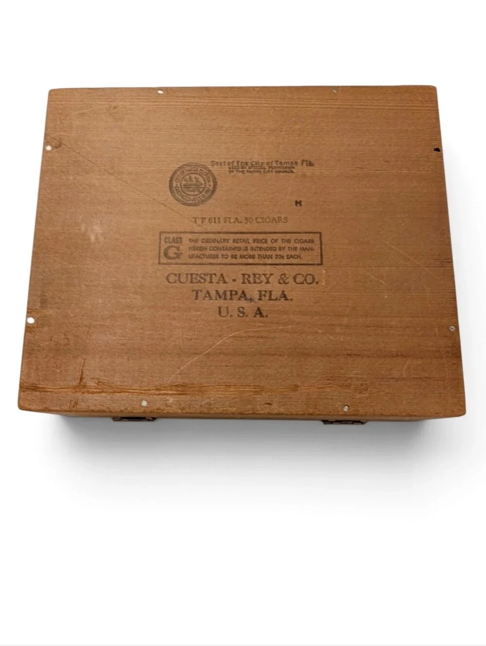 VINTAGE Wood Cigar Box Cuesta Rey Lock Brown Dovetail Corners
